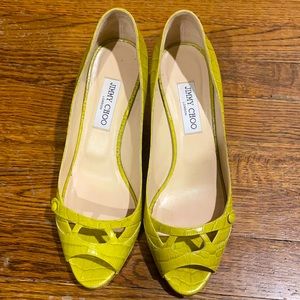 Jimmy Choo Lime Green Crocodile Open Toe Heel